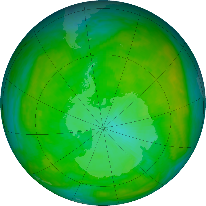 Antarctic ozone map for 29 December 1982